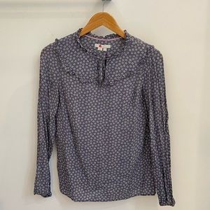 Boden, navy and white flower print top with little ruffles, 4